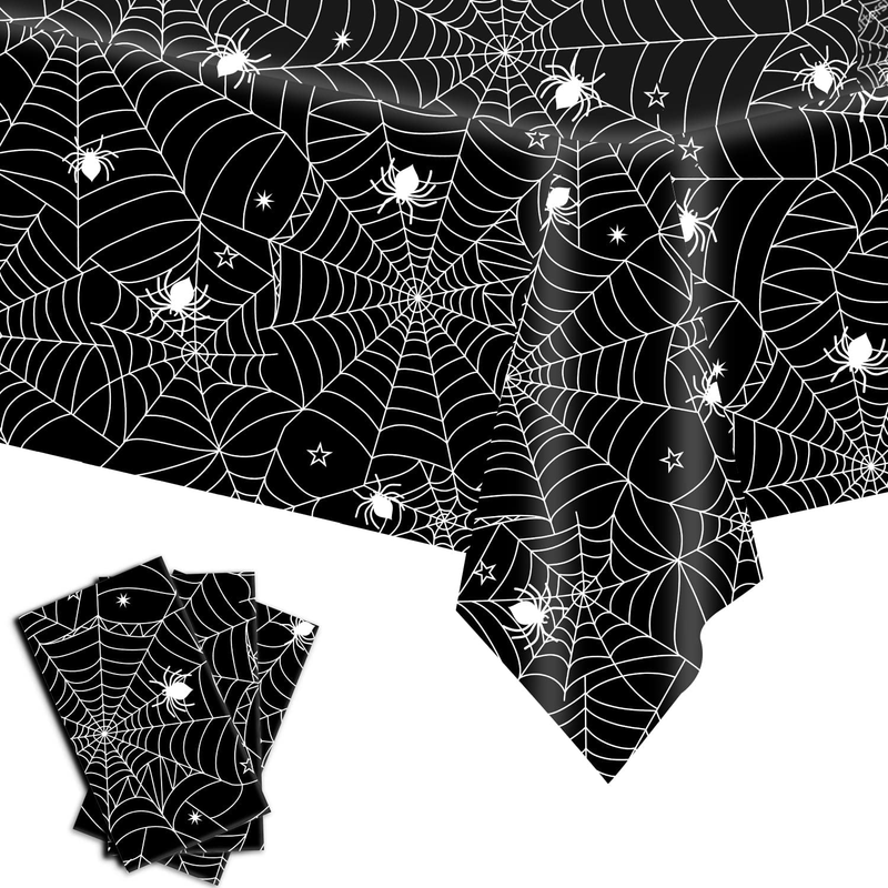 3 Pack Halloween Spider Table Cover, Waterproof Plastic Spider Web Tablecloth St