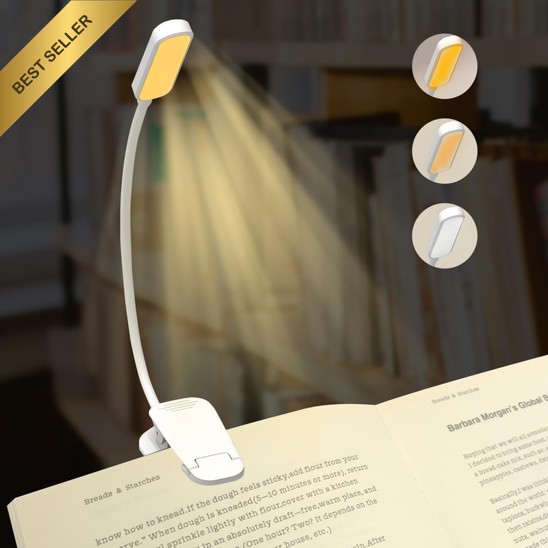 20 LED Rechargeable Book Light for Reading in Bed - Eye Caring 3 Color Temperatu