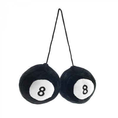 Fuzzy Hanging Rearview Mirror 8-Balls - Pair