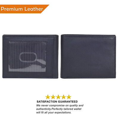 Leatherboss Genuine Leather Slim credit card holder with outside ID space, Black