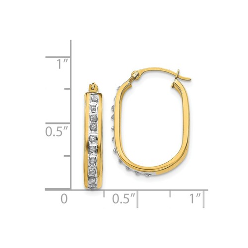 Pre-owned Goldia 14k Yellow Gold Round Diamond Small 21mm Squared Hinged Hoop Earrings 0.01 Ct.