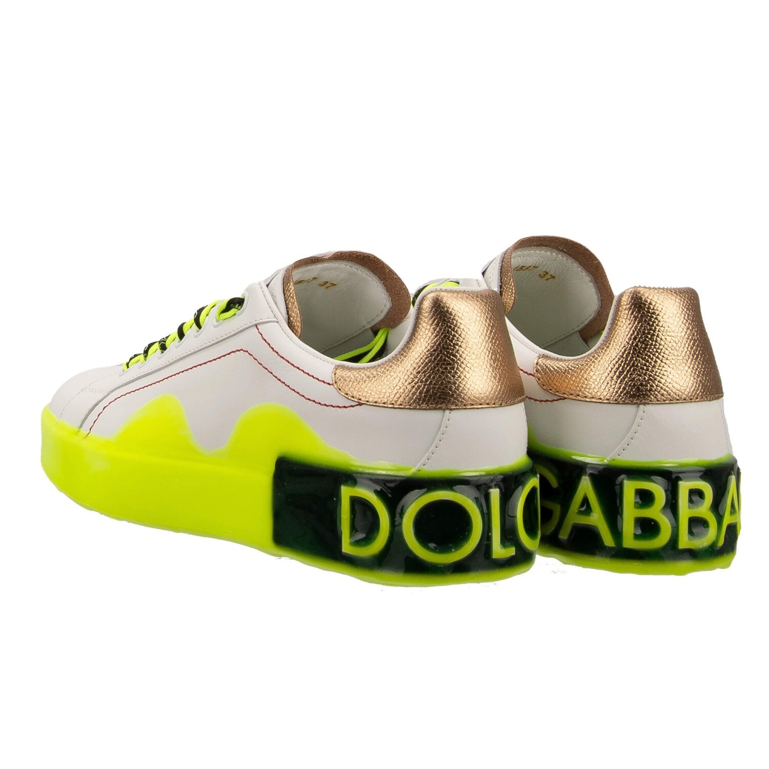 Pre-owned Dolce & Gabbana Dg Logo Sneaker Shoes Portofino White Neon Yellow Gold 13383