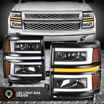 [Последовательный сигнал C-LED] Для 14-15 фар Chevy Silverado 1500 Черный/янтарный