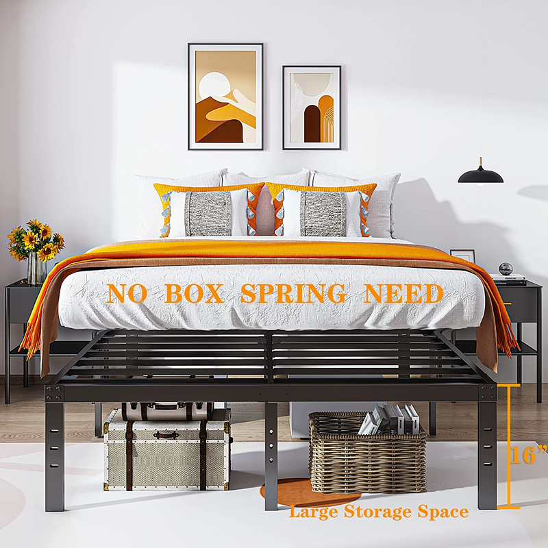 Queen Bed Frame Heavy Duty,14" High Black Metal Platform Bed Frame,Sturdy Steel