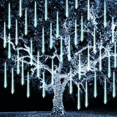 White Christmas Meteor Shower Lights Outdoor, 288LED 12'' 8 Tubes Waterproof Chri