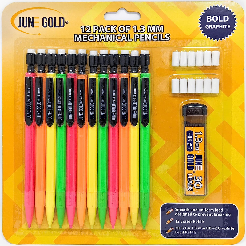 12 Mechanical Pencils, 1.3 Mm HB #2 Graphite Lead, 1 Lead Dispenser/W 30 Refills