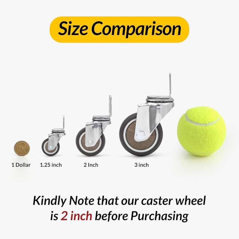 Side Mount Casters Wheels 2 Inch with Heavy Duty Thickened L-Shaped Plate Double