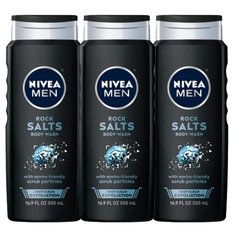 Nivea Men Deep Clean Rock Salts Body Wash, Exfoliating, 3 Pa