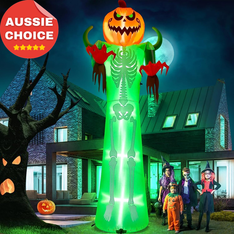 12FT Halloween Inflatable Pumpkin Skeleton LED Light Scary Yard Decor Holiday