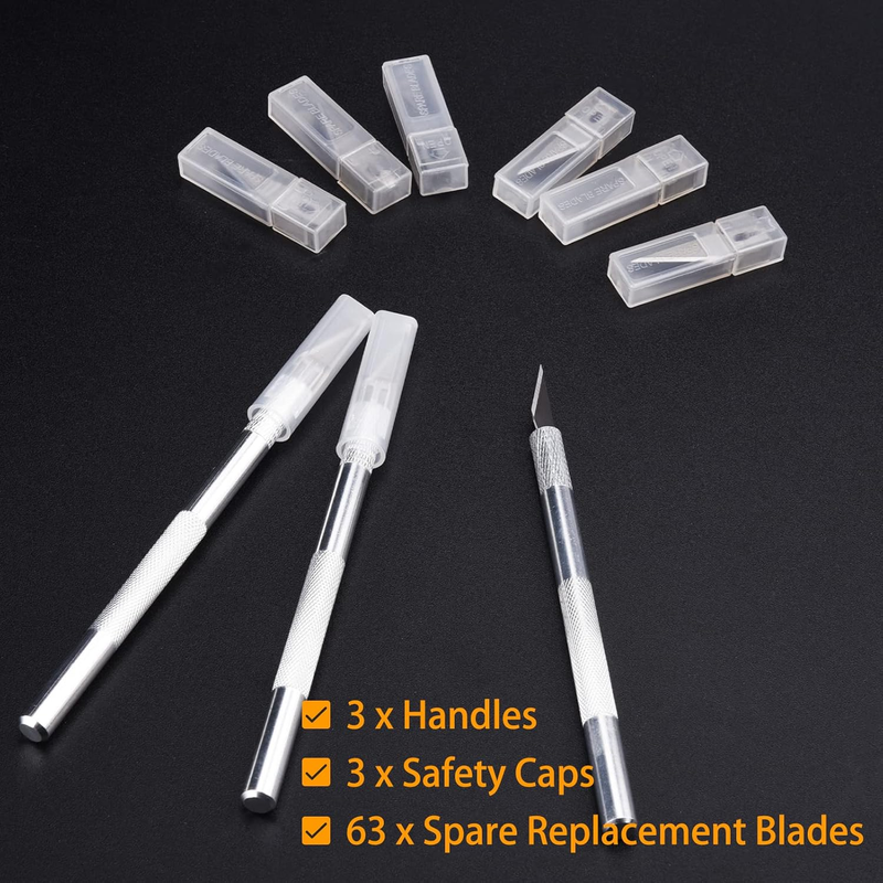 Upgrade Precision Hobby Knife Set, 3 Metal Pens Handles+ 63 Spare Replacement Bl