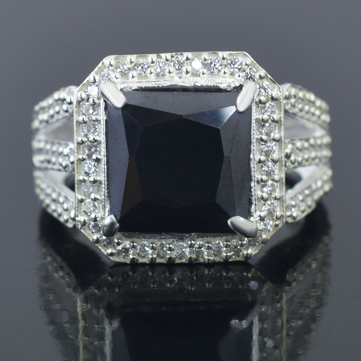 Beautiful Princess Cut 4.95ct Certified Black Diamond Ring