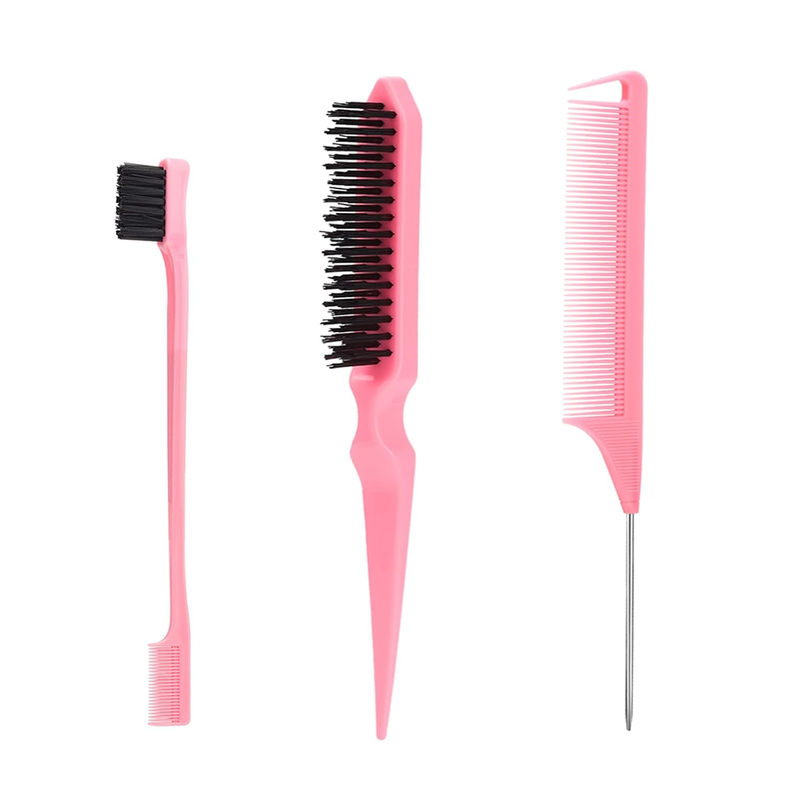 Slick Back Hair Brush Set 3Pcs Edge Brush Bristle Rat Tail Comb Bun Baby Hair