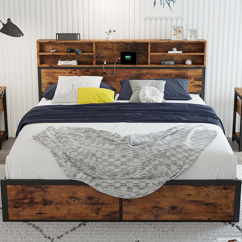 With Tall Bookcase Headboard And Charging Station, Sturdy And No
