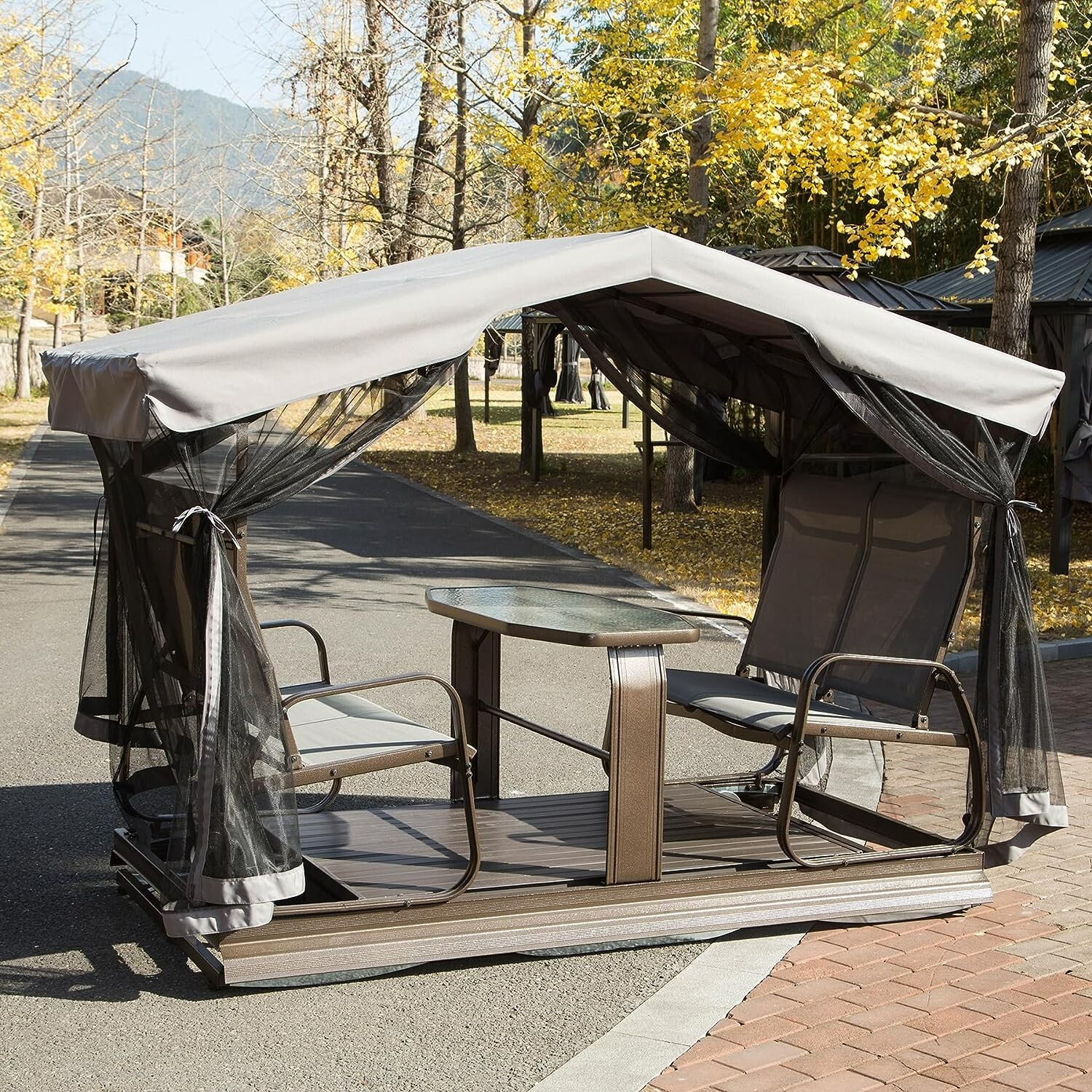 Outdoor 4-Seat Aluminum Patio Porch Glider Swing w/Waterproof Canopy