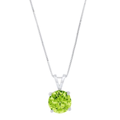 Pre-owned Pucci 3ct Round Natural Peridot Solitaire Pendant Necklace 18" Chain 14k White Gold In Green