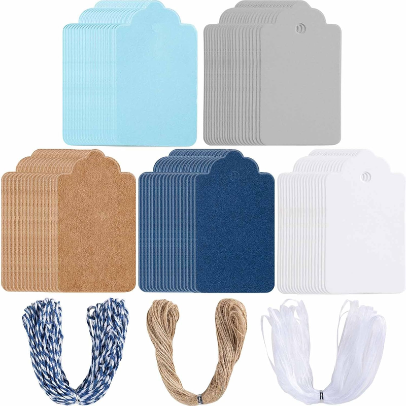 250 Pcs 5 Colors Premium Gift Kraft Paper Tags with String, Double-Sided Availab