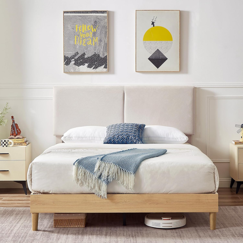 Upholstered Platform Beds With Height-adjustable Cotton And Linen