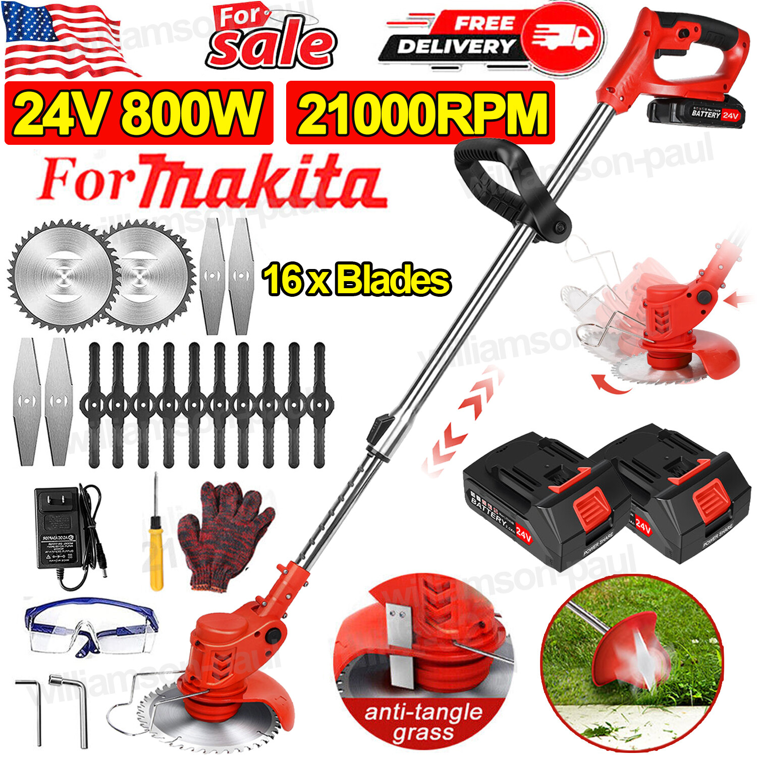 Electric Cordless Grass String Trimmer Lawn Mower Weed Wacker Cutter Edger Set