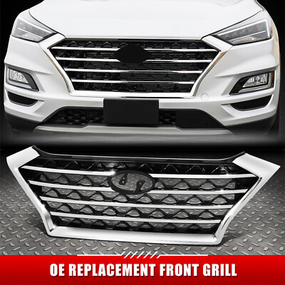 Для 19-21 Tucson OE Style Хромированный молдинг с черной сетчатой вставкой Передняя Верхняя решетка радиатора
