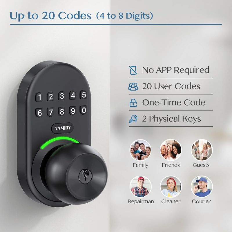 Keypad Smart Door Knob Lock,  Keyless Entry Digital Lock with Handle, Electronic