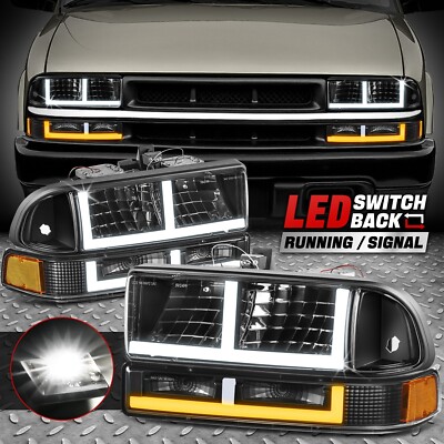 [Поворотный F-LED DRL-сигнал] Для фар Chevy Blazer S10 98-04 Черный/янтарный