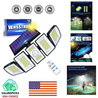 Premium 360° Adjustable Solar Light: 3000LM, 5 Levels Brightness & Motion Sensor