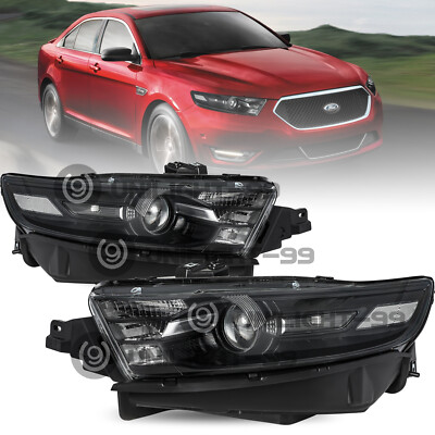 Black Headlamps For 2013-2019 Ford Taurus Halogen Projector Headlights Set L+R