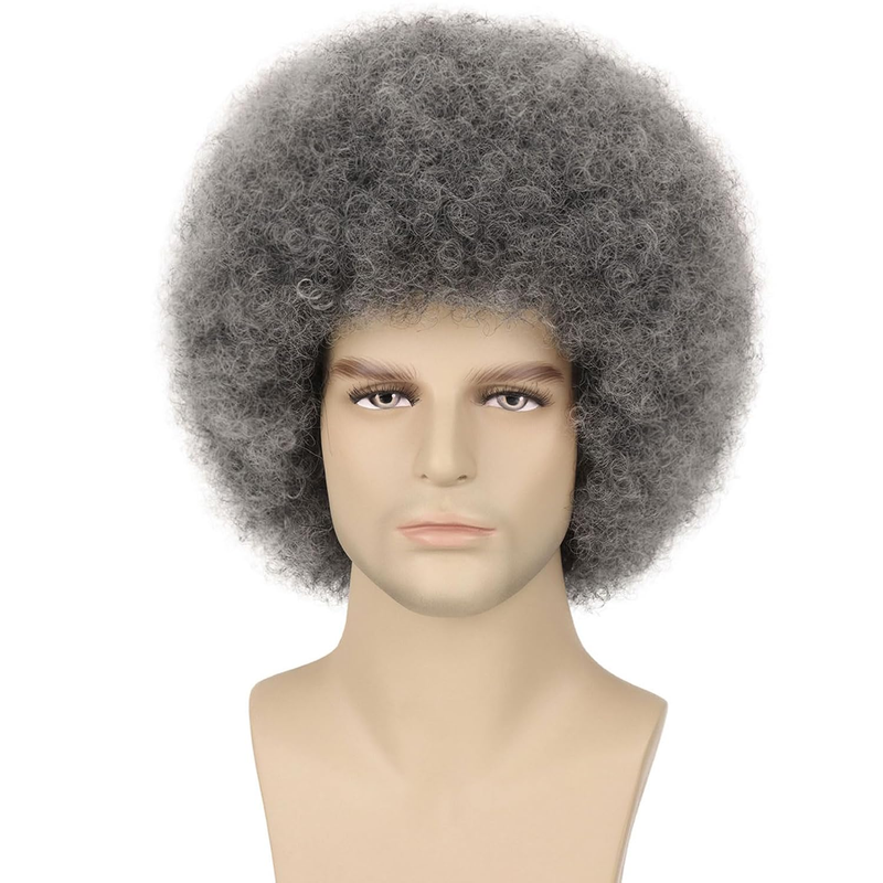 70S Grey Afro Wigs for Men Women Glueless Wear and Go Wig for Disco Halloween Co