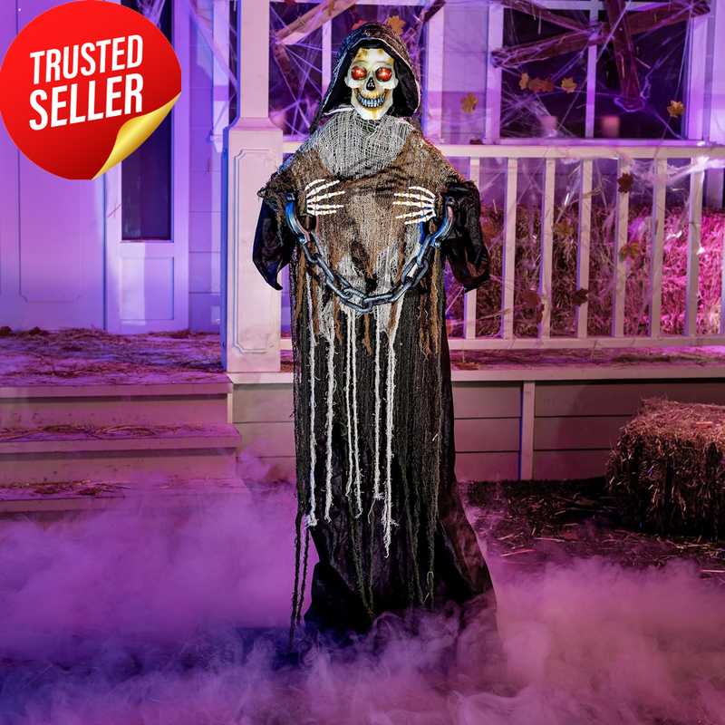 Halloween Animatronic Grim Reaper Decoration 67In Chain Sound Outdoor