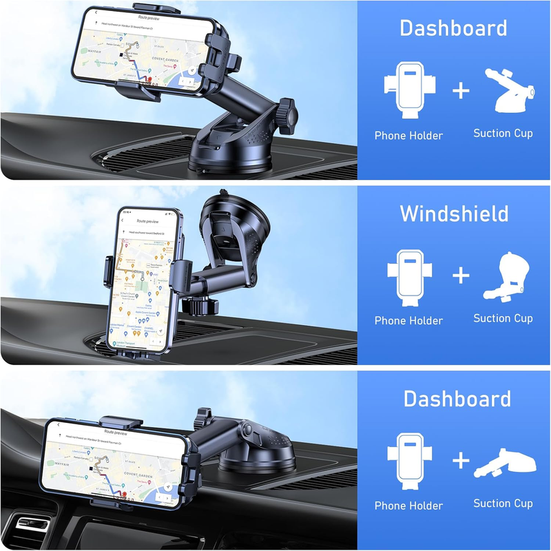 Phone Holder Car, [Upgraded Strong Suction] Adjustable Car Phone Holders Mount f