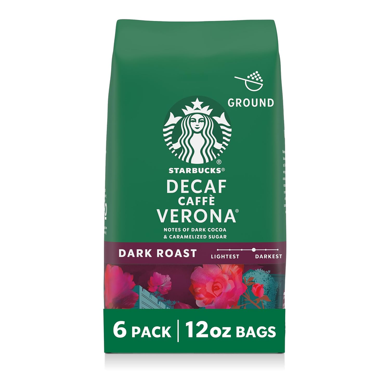 Ground Coffee, Dark Roast Hot or Iced Coffee, Decaf Caffè Verona, Six 12 Oz Bags​