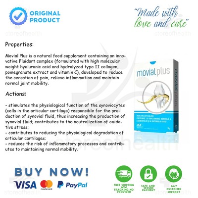 Joints pain relief | Acid Hyaluronic + Collagen II Movial Plus 28 Tabs FREE SHIP