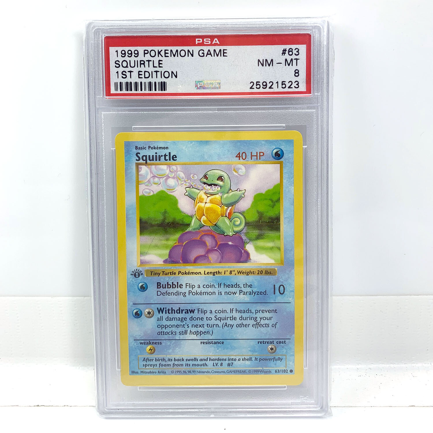 Pokemon Card 1st Edition Shadowless Squirtle 63/102 Base Set