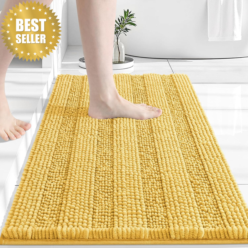 Chenille Striped Bathroom Rug Mat, Extra Thick and Absorbent Bath Rugs, Non-Slip
