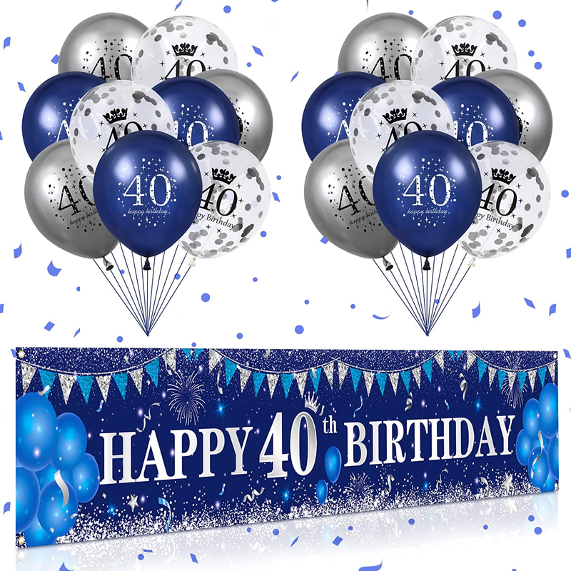 Blue 40Th Birthday Decorations for Men Women, Navy Blue Silver Happy 40Th