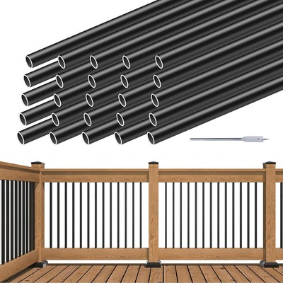 Muzata 25Pack 32'' Aluminum Deck Balusters Round Black round-32'', 