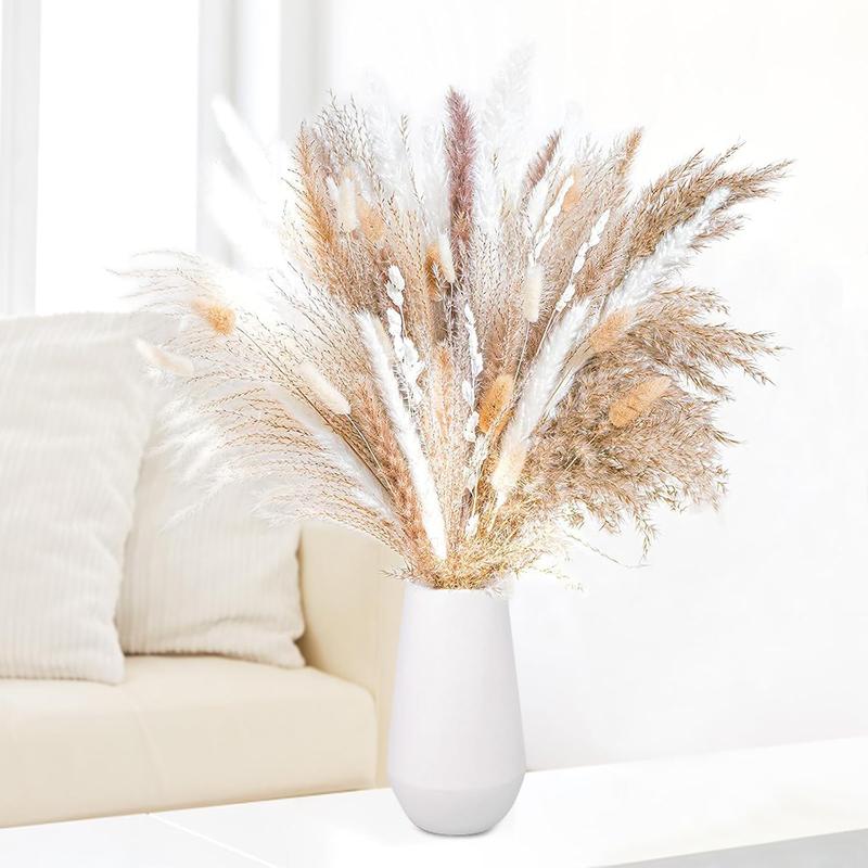 92 Pcs Pampas Grass Decor Boho Home Decor Dried Flowers, 17 Inch Natural Dried P