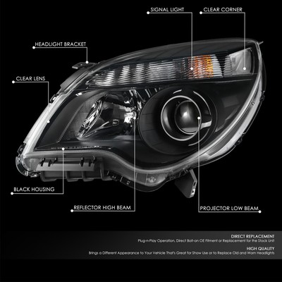 For 2010-2015 Chevy Equinox LTZ Black/Clear Projector Headlight Headlamps Pair