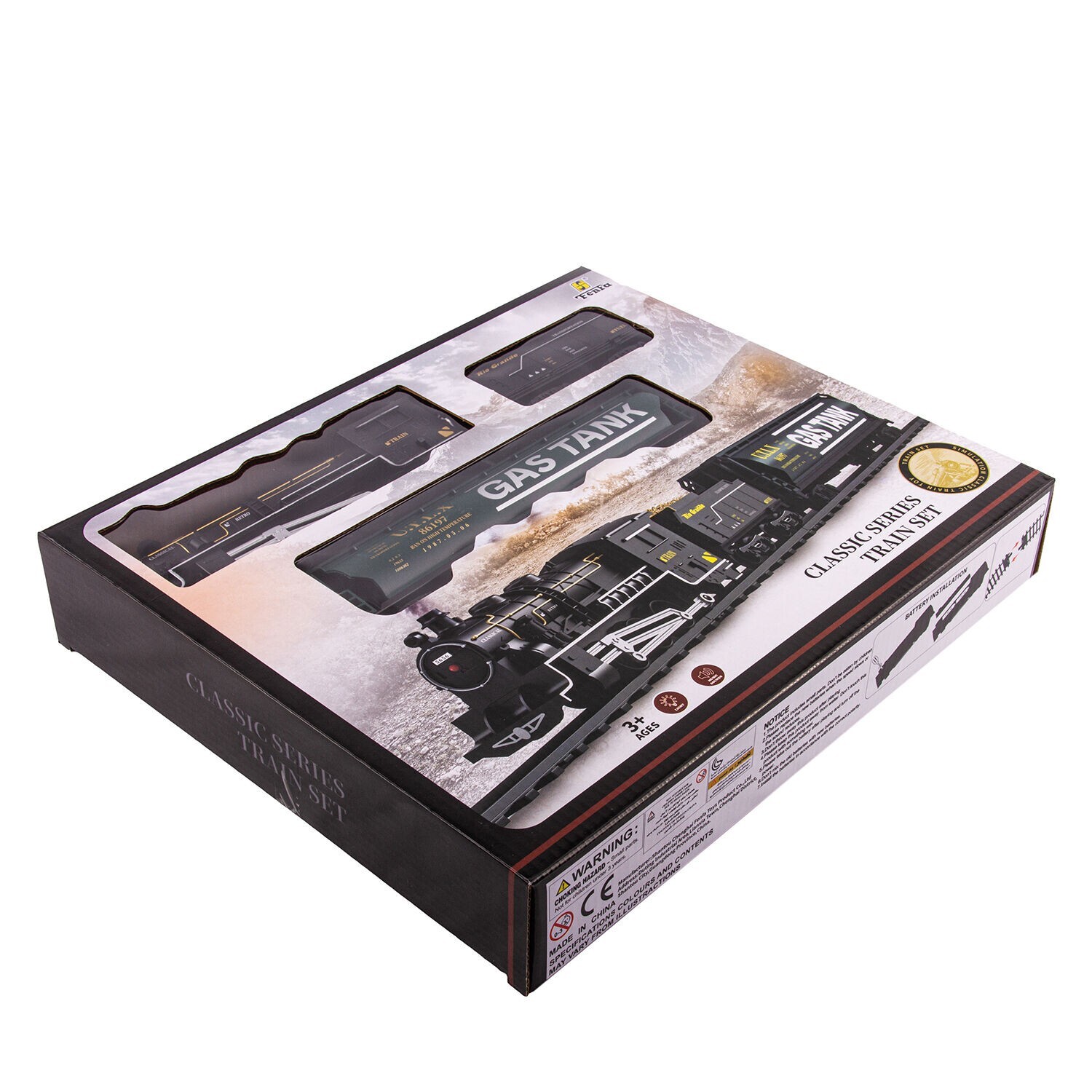 Retro Railroad Train Set with Sound Light Steam Train Locomotive Gas Tank Round