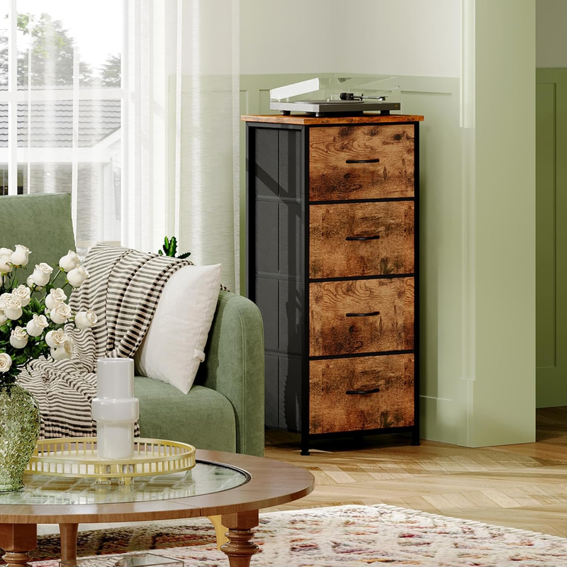 Tall Dresser for Bedroom with 4 Drawers, Storage Organizer Chest of Drawers with