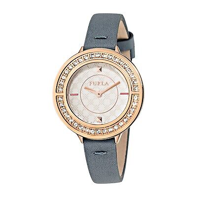 Pre-owned Furla Women's R4251109507 Club Rose-gold Ip Steel Gray Leather Wristwatch