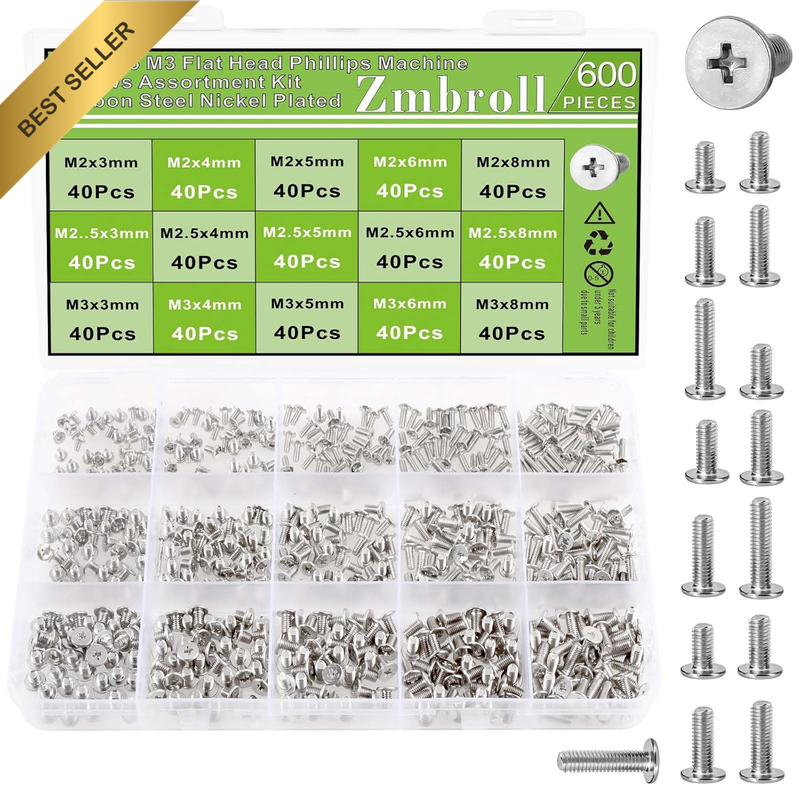 600Pcs Silver Laptop Screws Flat Head Machine Screw M2 M2.5 M3 Notebook Computer