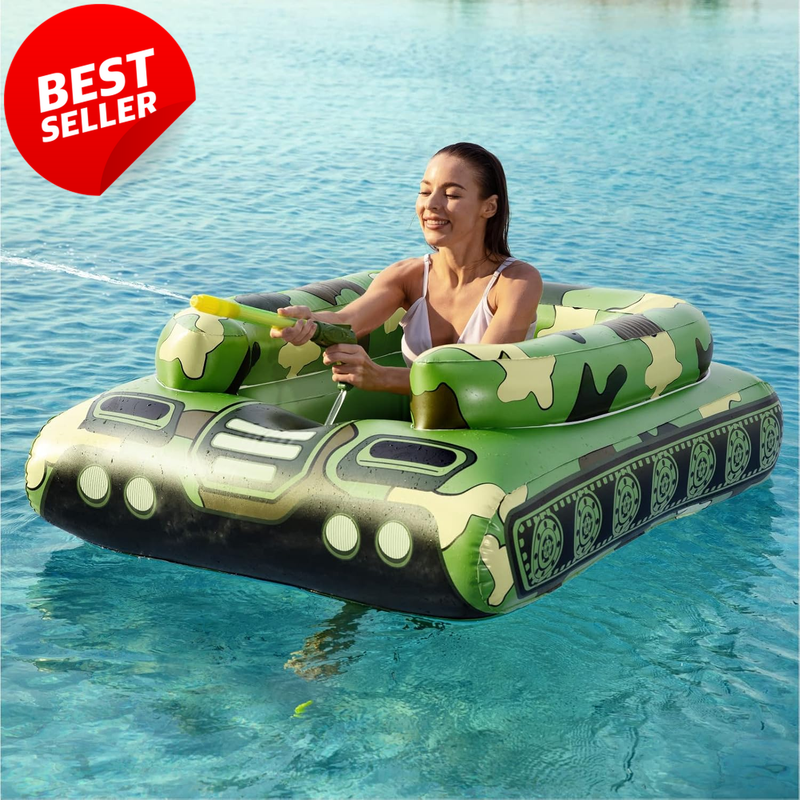Inflatable Tank Pool Float with Water Cannon Raft Kids Adults Green - US