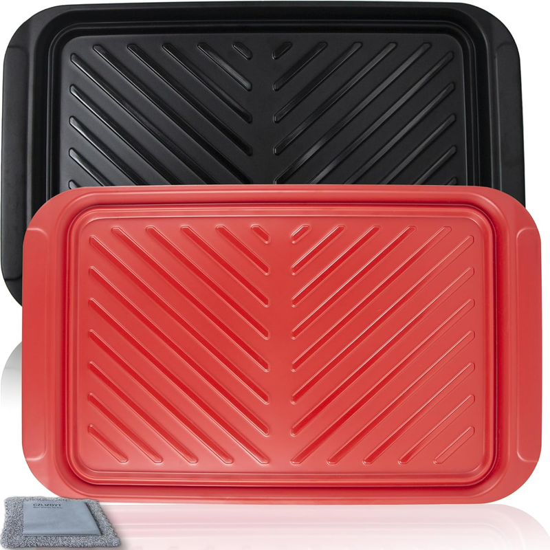 BBQ Prep & Serve Trays Set 2 Raw Cooked Food Platters Melamine Black Red