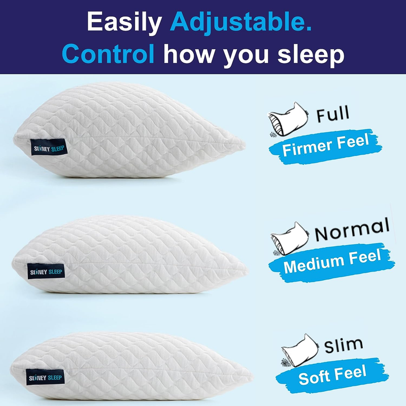 Bed Pillow for Side and Back Sleepers -Adjustable Filling - Memory Foam Pillow