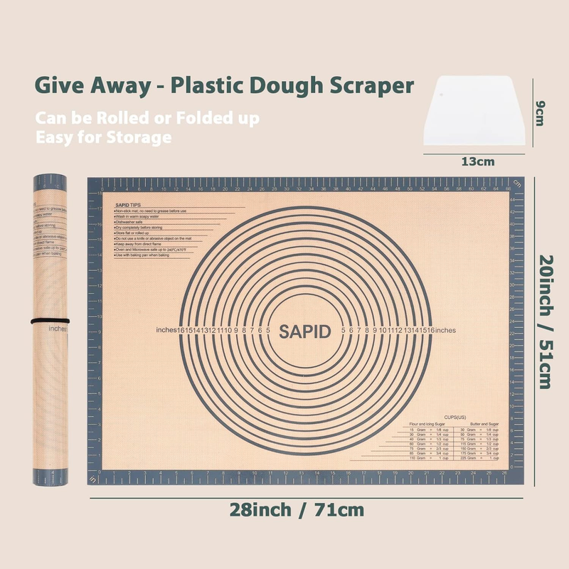 Extra Thick Silicone Pastry Mat Non-slip with Measurements for Non-stick Silicon