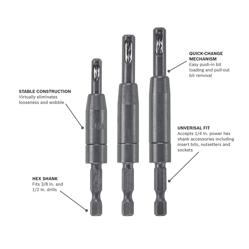 CC2430 Clic-Change 1/4 in. Self-Centering Drill Bit Assortment (3-Piece)