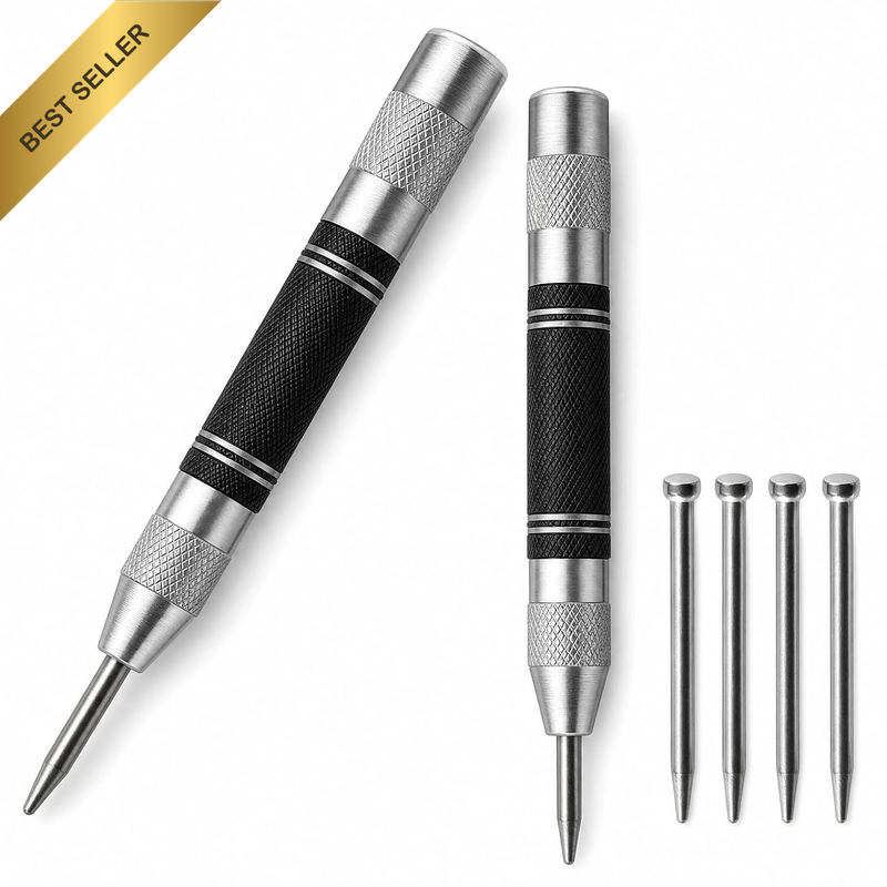 2Packs Automatic Centre Punch Set with 4 Replacement Tips for Metal Wood Glass P