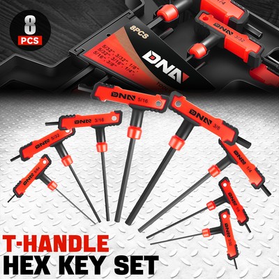 [8шт] Набор шестигранных ключей для ремонта автомобилей 5/32-3/8 из красной стали CR-V с Т-образной ручкой и футляром