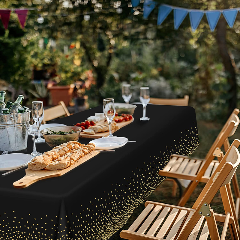 Black and Gold Disposable Tablecloth for 8 Foot Rectangle Tables